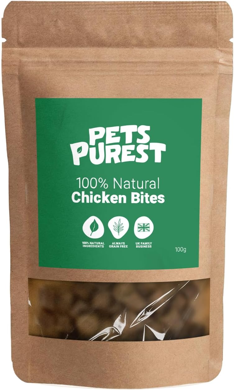 Natural Dog Treat Chews - 100% Healthy Air-Dried Chicken Sausage Bites for Dogs, Puppy & Senior. Grain & Gluten Free Low Fat Raw Protein Dog Food Snack (100g)