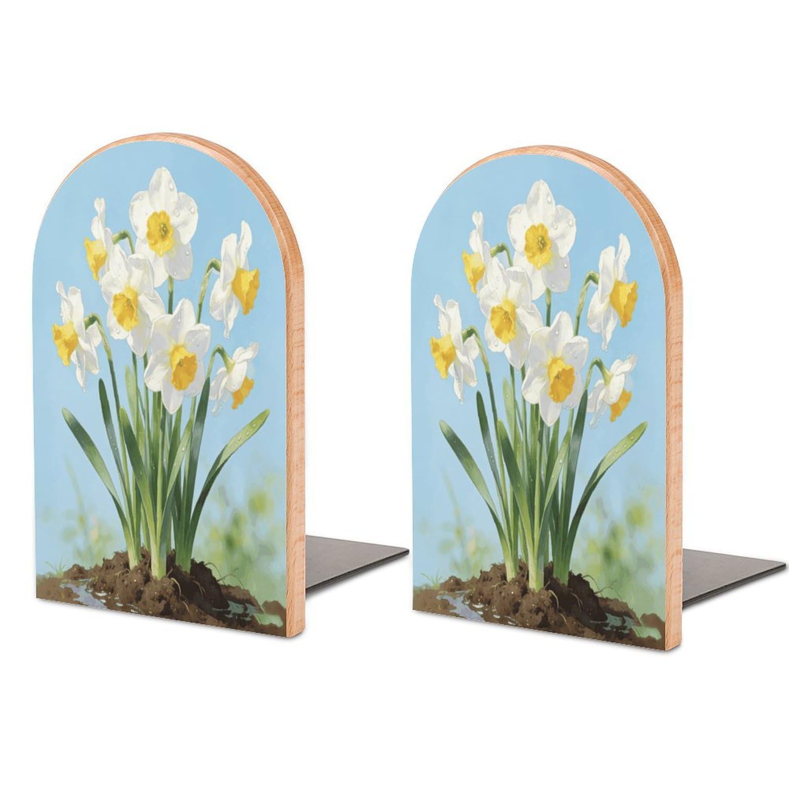 Sujetalibros de madera Narcissus hecho a mano, soporte de diseño resistente para estantes