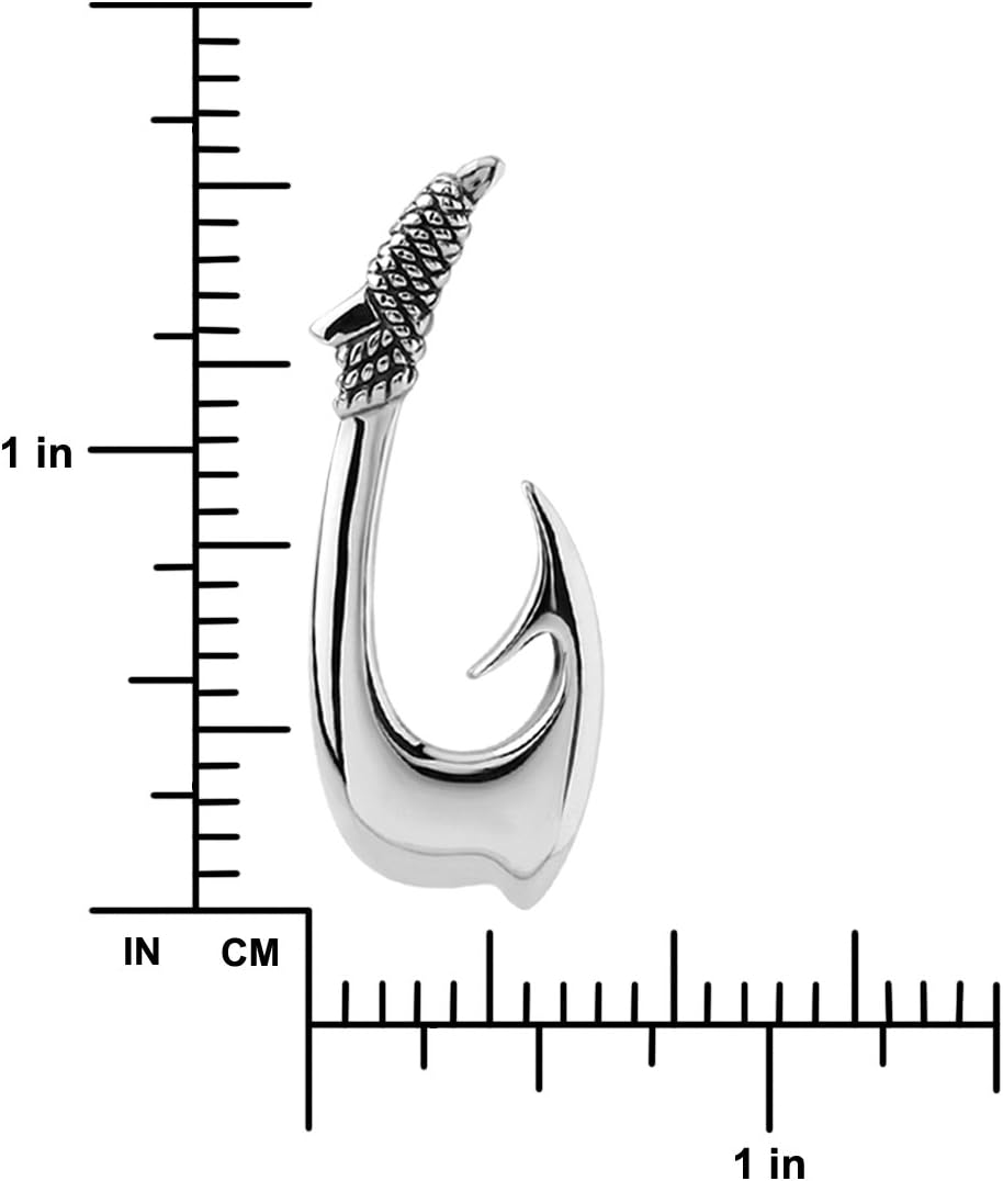 925 Sterling Silver Large Fish Hook Silver Pendant for Men and Women - Image 3