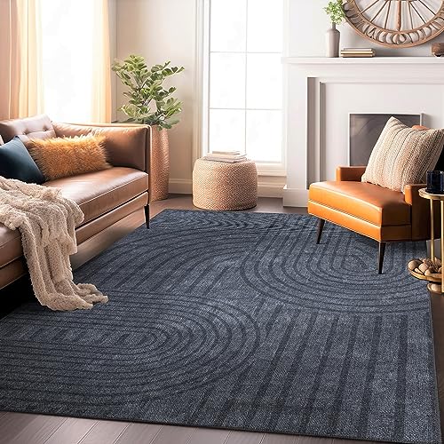 Image of Rugshop Contemporary Lines Plaid Stain Resistant Flat Weave Eco Friendly Premium Recycled Machine Washable Area Rug 7'7"x9'6" Dark Gray