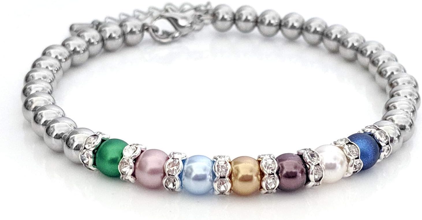Pearl Birthstone Bracelet, Custom Up 20 Birthstone Pearls, Mothers Bracelet, Bangle Bracelet For Women, Gift for Mom Gift for Grandma