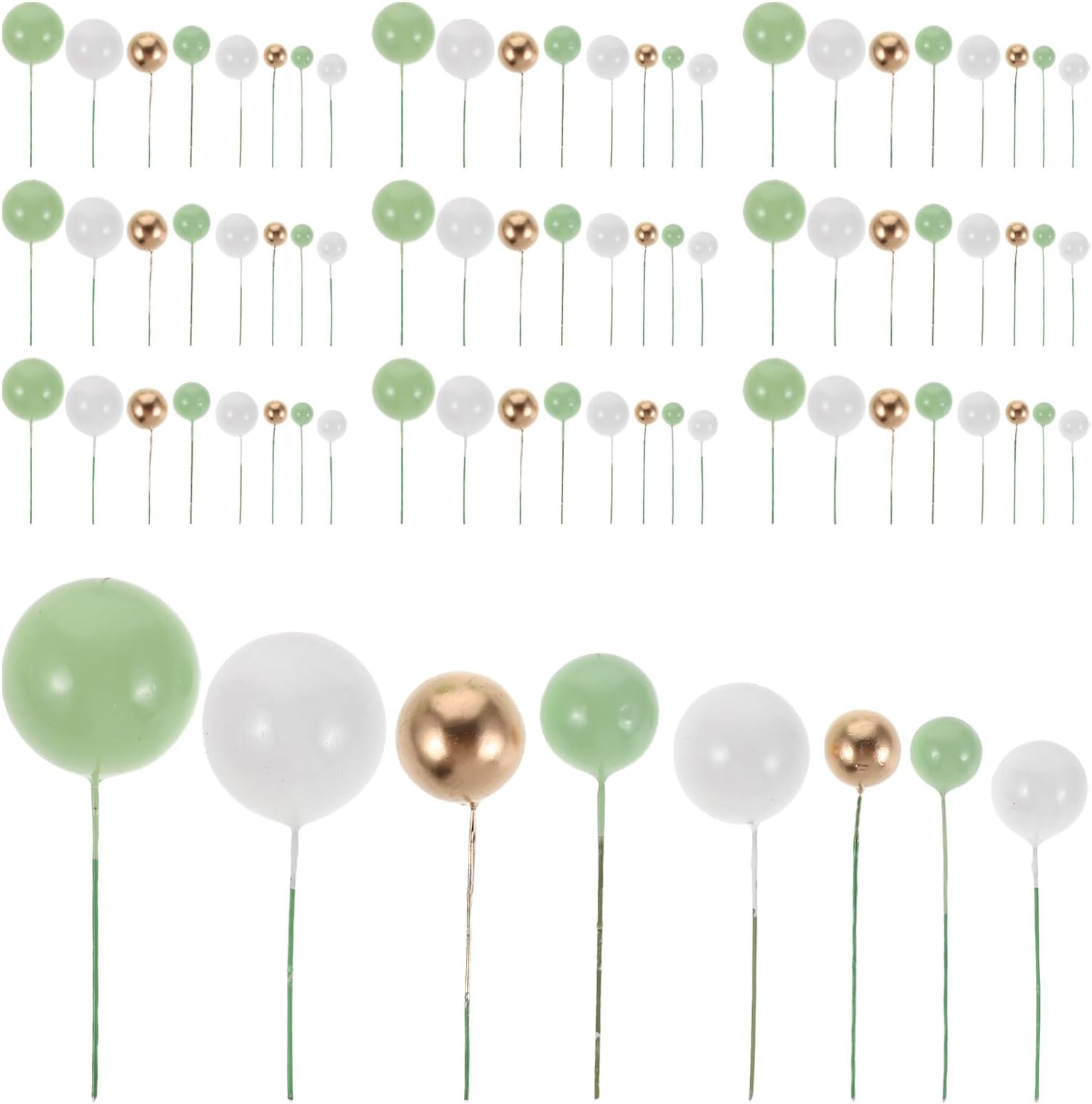 CHILDWEET 108pcs Mini Foam Ball Cake Toppers, Pastel Green White Food Picks Sticks for DIY Cupcake Decoration, Non-edible Birthday and Wedding Party Cake Insert Accessories