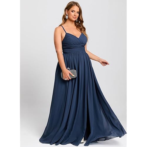 Snapklik.com : INEWER Womens Flutter Chiffon Empire Waist Bridesmaid Dress  Long Ruched V Neck A Line Split Sage Green Formal Dress
