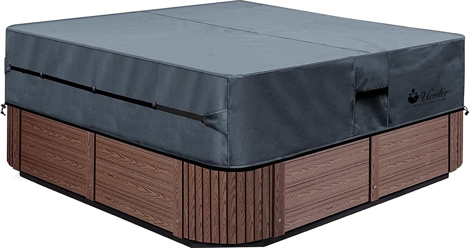 UCEDER Waterproof Hot Tub Cover -Outdoor Spa Cover Cap(Actual Size 97''x97''x20'' Fit 95''x 95'') 600D Heavy Duty Polyester Hot Tub Cover Protector(Dark Gray)