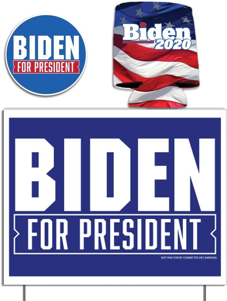 VictoryStore Joe Biden 2024 Bundle - Includes 11 Inch x 14 Inch Yard Sign with Stakes, Biden 2024 Can Cooler and Biden 2024 Decal