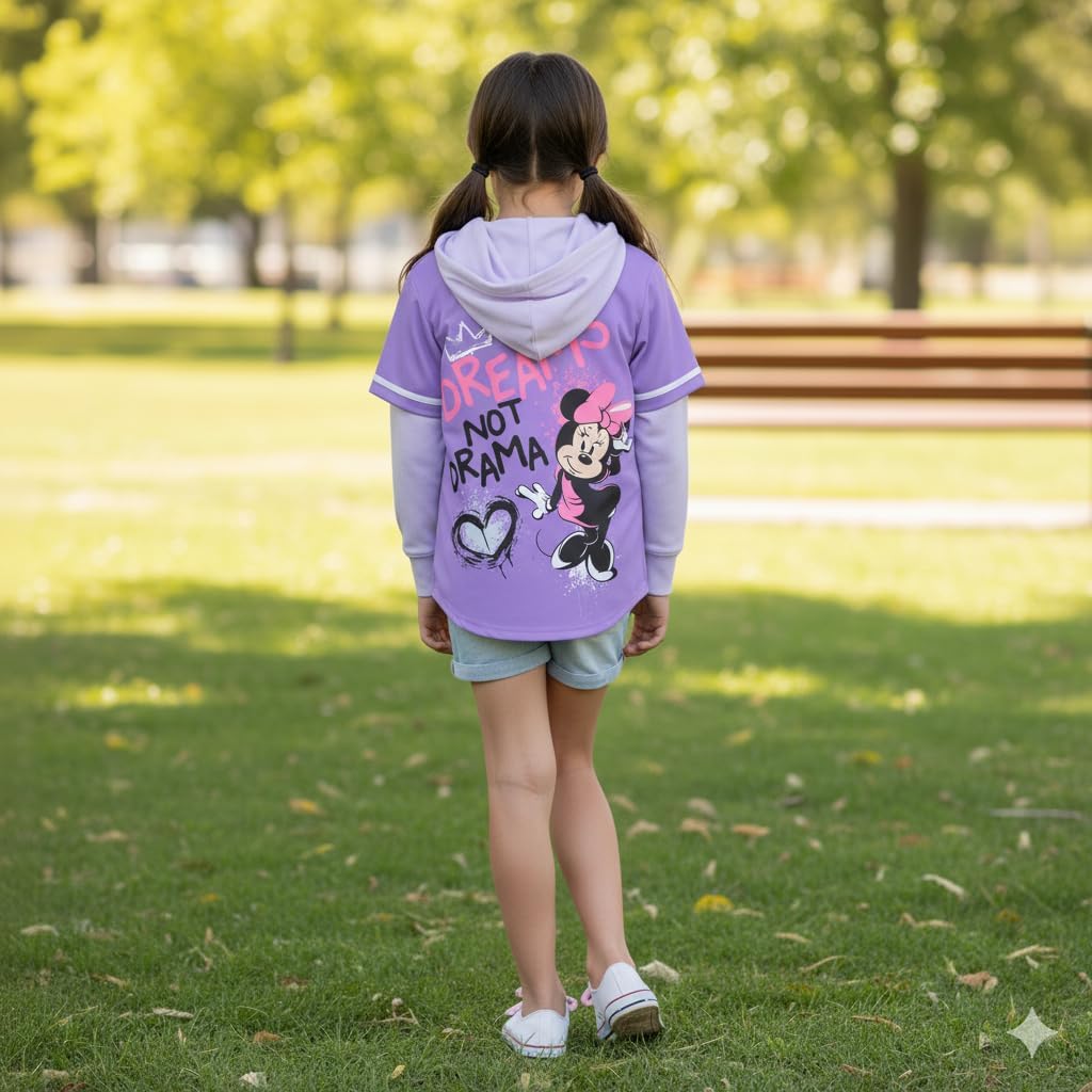 Disney Girls Disney Minnie Mouse Girls 4-16 Hooded Baseball Jersey with Long Sleeve Twofer