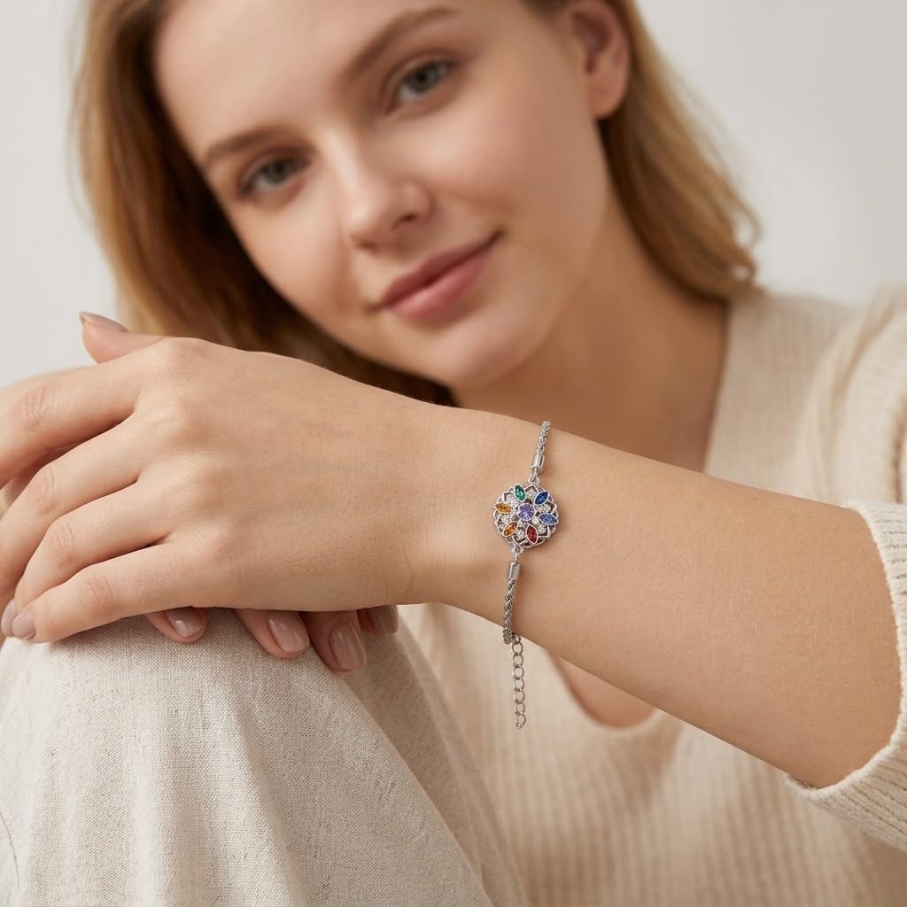 DAYLINLOVE 7 Chakra Armband 925 Sterling Silber Blume des Lebens/Lotus Abalone Muschel Armbänder Chakra Schmuck Geschenk für Damen Frauen Mädchen