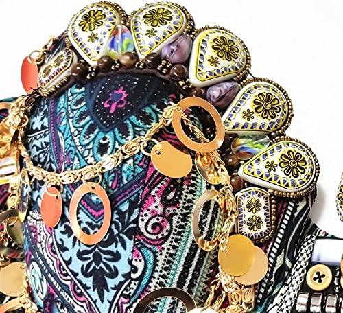 Moeda de dança do ventre tribal ouro antigo corrente metálica borlas copo terno de moedas de dança d