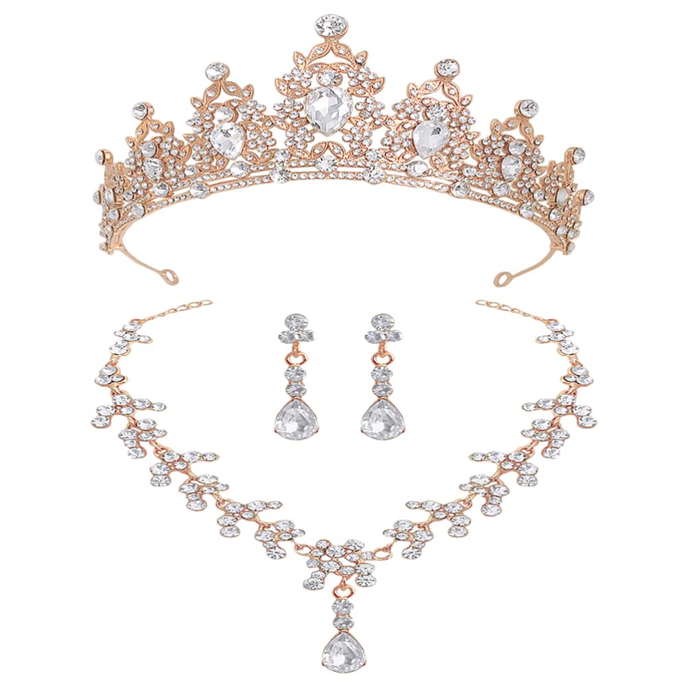 Vaguelly Conjunto De Y Joyería Para Mujer Conjunto De Pendientes De Collar De Tiaras De Boda Conjunto De Joyería De Novia Barroca Conjunto De Bisutería De Diamantes De Imitación