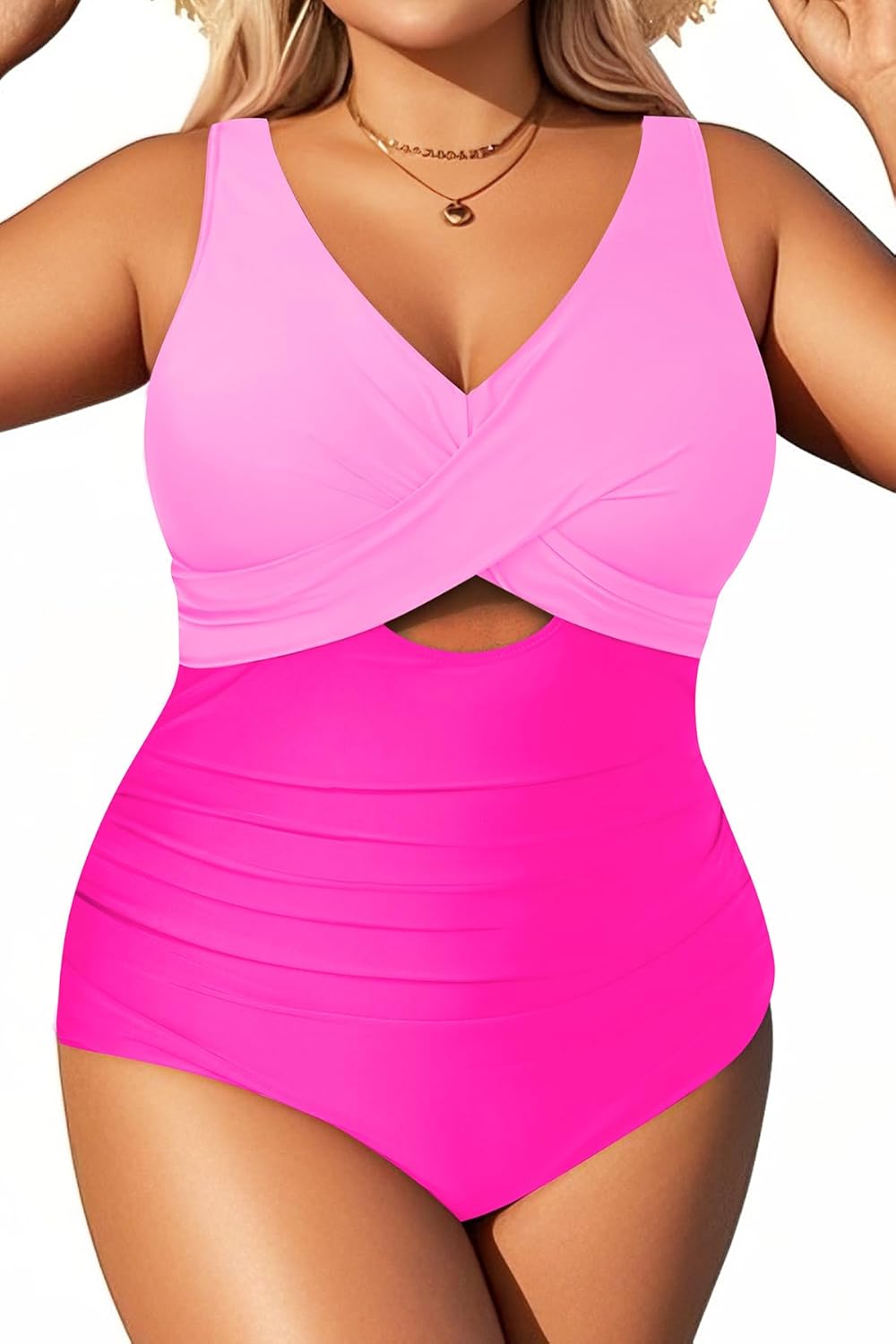 Aqua Eve Plus Size One Piece Swimsuit for Women Tummy Control Bathing Suits Cut Out Swimwear