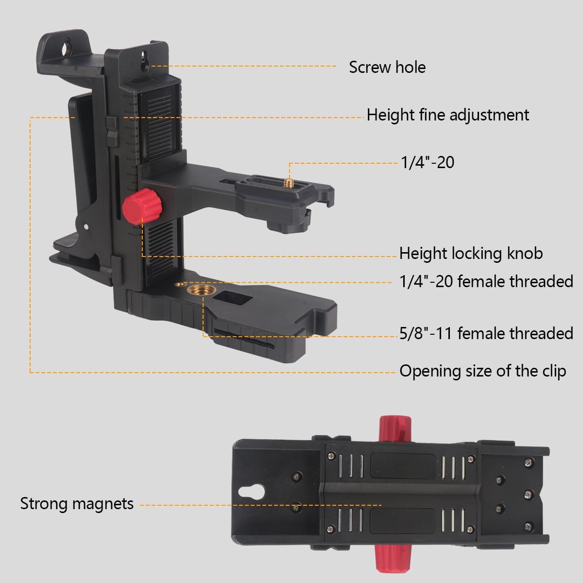 L-Shape Magnetic Bracket Laser Level Adapter, 1/4"-20 Male Threaded Adjustable Magnetic Pivoting Base, 360° Adjustable Support Multifunctional L Bar Bracket for Wall & Ceiling Mount