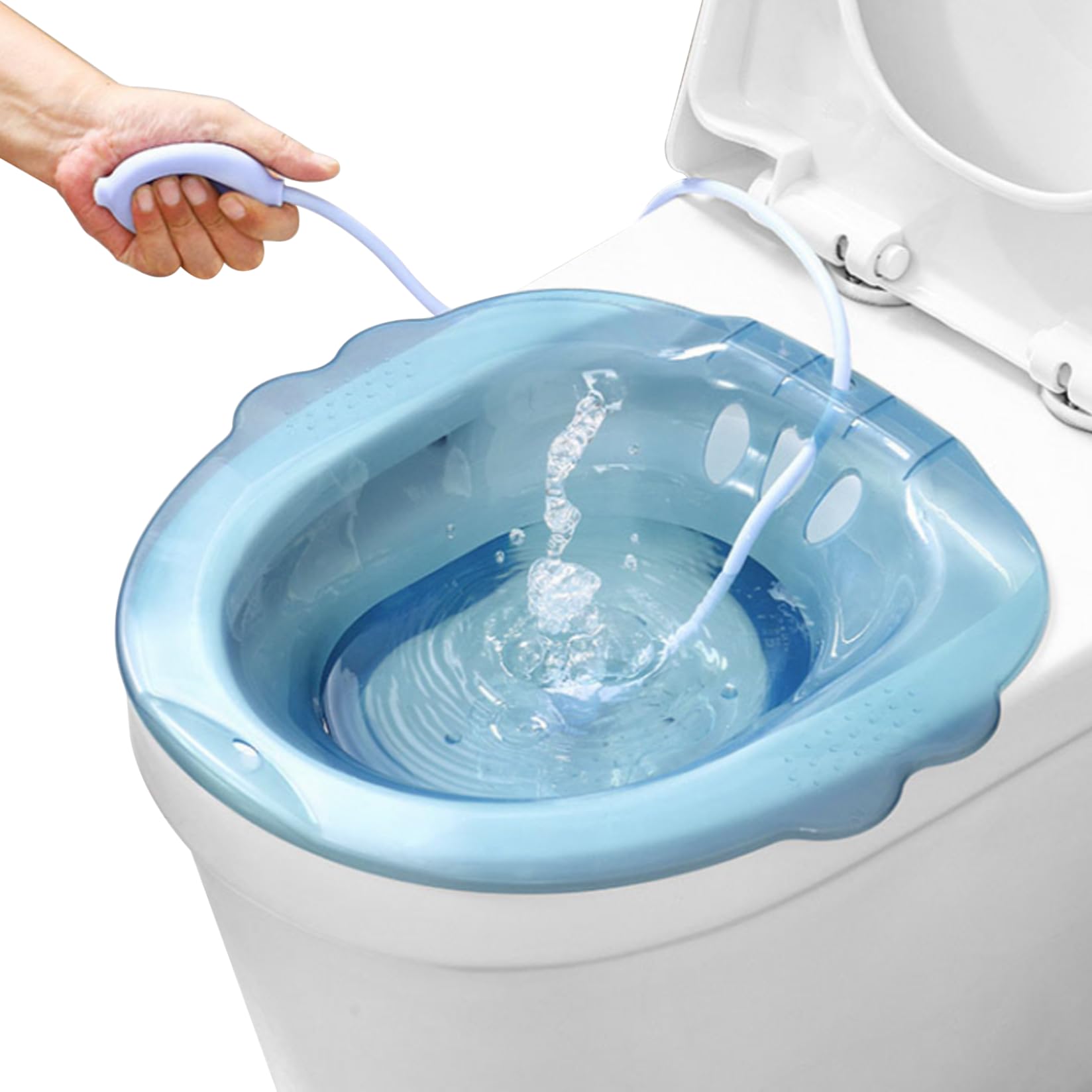 Sitz Bath for Toilet, Over The Toilet Sitz Bath with Flusher, Anti-Overflow Sitz Bath for Hemorrhoids Women, Sitz Bath Soak Kit for Hemorrhoids Postpartum Private Care (Blue)