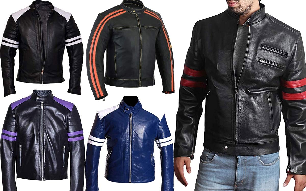 Mayhem - Chaqueta de cuero para motociclista a rayas estilo Fight Club para hombre