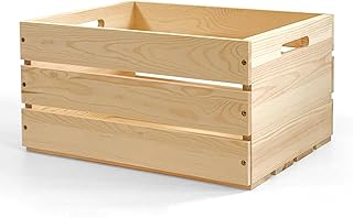 Large Wooden Crates with Handles, Natural Solid Pine Wood Crates for Sto...