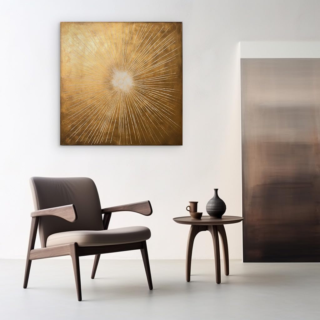 Canvas for Living Room. Radiant Energy Unleashed - A Harmonious Fusion of White Sun and Golden Grandeur, 27 x 18 inch Canvas Wall Art - Contemporary Masterpieces - Modern Home Decor