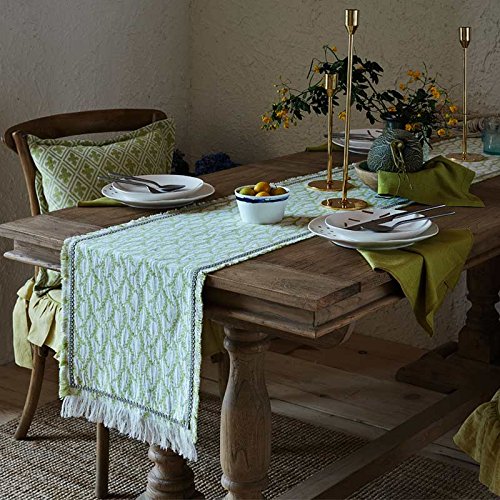 Chemin de table nordique en coton lin YU feuille ananas 35x180cm anti-pli art de la table