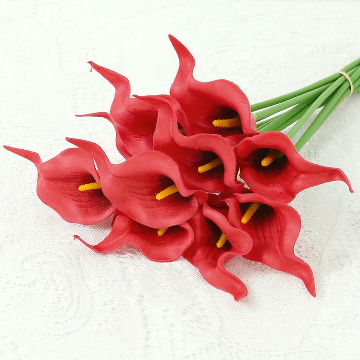 AYHTUD 1/3/7Pcs Calla Lily Artificial Flowers Bouquet 35 Fake Flowers for Home Bedroom Decor Garden Wedding Decoration Ornament-Red-7Pcs