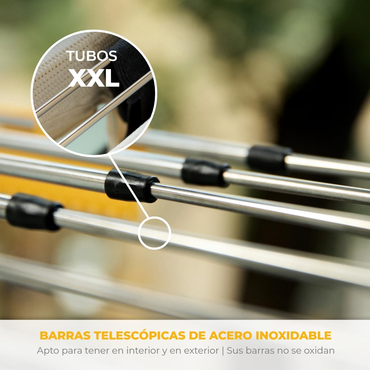 Newlux - Tendedero Balcón Extensible Flex V9 de Acero INOX (+/- 52.5-92,5x35x17cm). Tendedero barandilla Plegable con Capacidad 9M y 7kg. Accesorio Calcetines. Ideal Interiores y Exteriores, Negro
