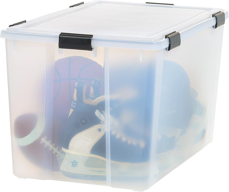 IRIS USA 156 Qt Storage Bins with Gasket Lids, Clear/Black | WeatherPro seal helps protect bulky items for moving, garage, attic and basement storage