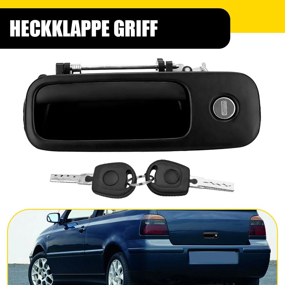 1J6827565B Heckklappe Griff Schloss + 2x Schlüssel, Heckklappengriff mit Schloss Heckklappengriff Ersatz für 2006-2014 Golf 4 1J1 1J5 Lupo 6X1 6E1 Polo 6N2 Transporter T5 T6 Ca-dd-y III 1J6827565A