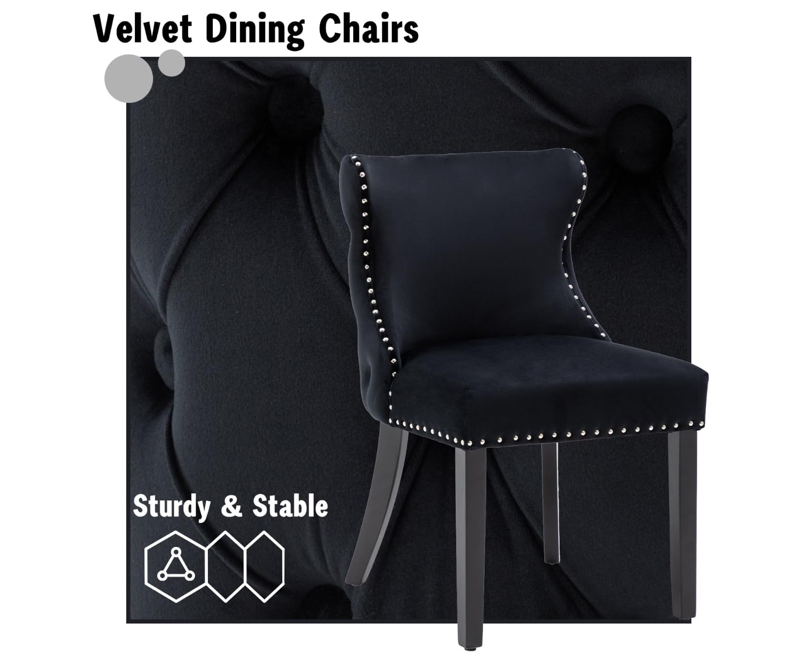 chairus Set di 2 Sedie da Pranzo in Velluto Sedie da Cucina Retro, Nero