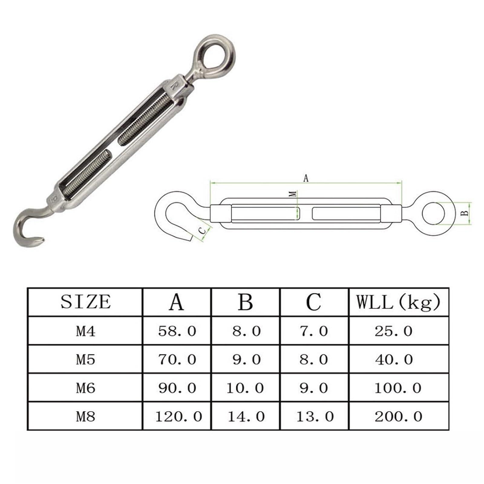 Gancho Tensor de Acero Inoxidable 304, 5 uds., Ojo for barandilla Cable Marino