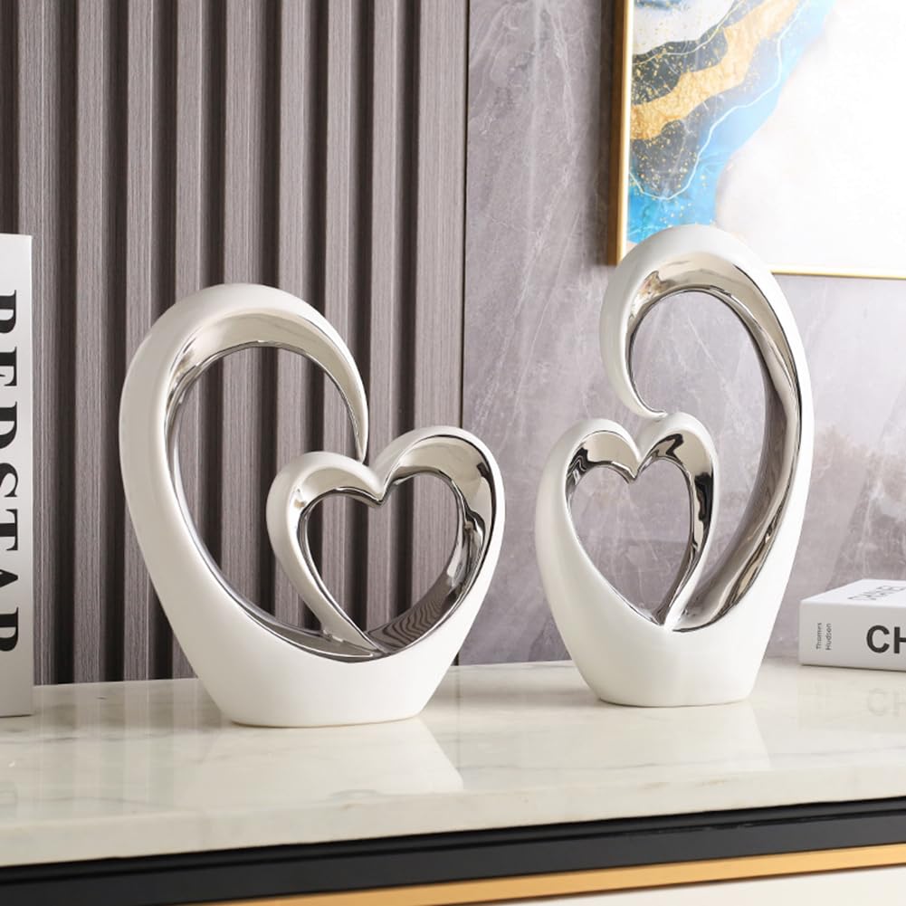 JXCBXJ Heart ceramic statue,Home Decoration Art Statue,Modern Abstract Art Ceramic Statue,for Dining Room Living Room Office Tv Stand Centerpiece - Image 2