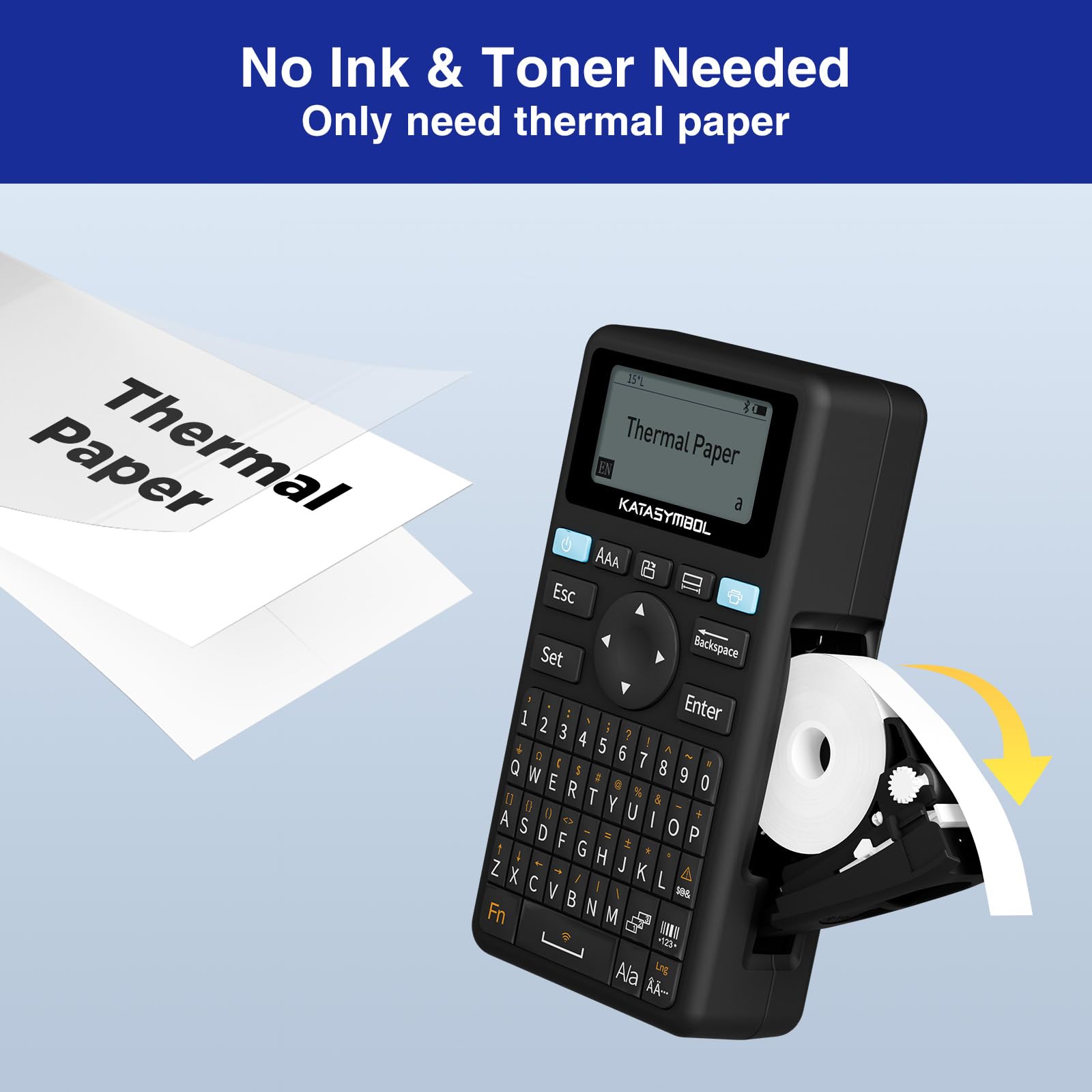 SUPVAN E11 Label Printer, English Layout (QWERTY) Keyboard, with 2 Rolls Continuous Labels + 2 Rolls Fixed-Size Labels, Suitable for School, Office & Home