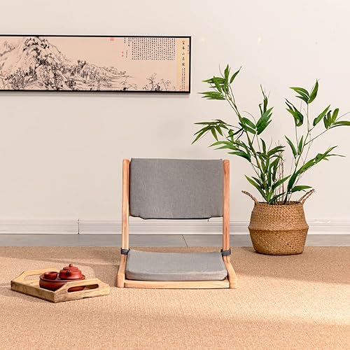 Miniatura 7 de Silla Tatami, silla plegable de meditación, asiento de suelo, silla de sala de estar, silla japonesa portátil sin patas, sofá perezoso para lectura