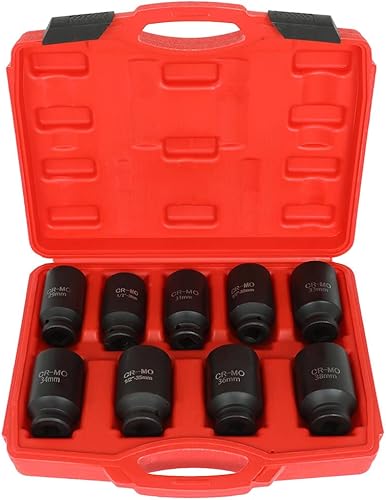 Miniatura 4 de Juego de dados de eje de impacto profundo de 9 piezas de 12 pulgada para la mayoría de automóviles, 6 puntos, 1.142 in, 1.181 in, 1.220 in, 32mnm,