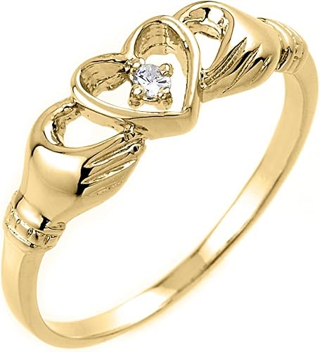 Anillo de oro amarillo de 14 quilates con diamante solitario Claddagh oro amarillo 6 KRK5393YG