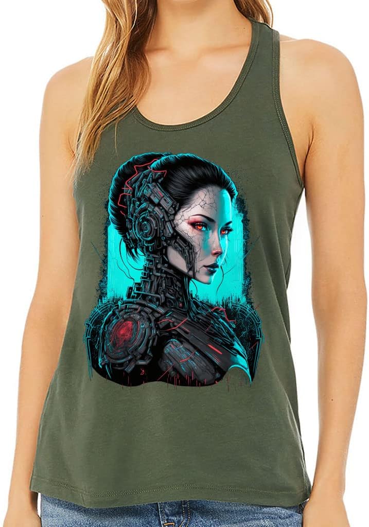Cyborg Print Women's Racerback Tank - Robot Tank Top - Unique Workout Tank
