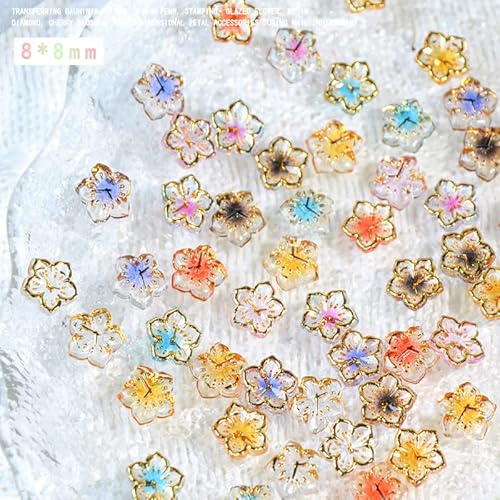 50 Pcs 8Mm Fortune Comes Bauhinia Flower Nail Charms Rhinestone 3D Resin Gold Edge Clock Flower Crystal Gem Diy Women Nail Art Decorations #TOP1