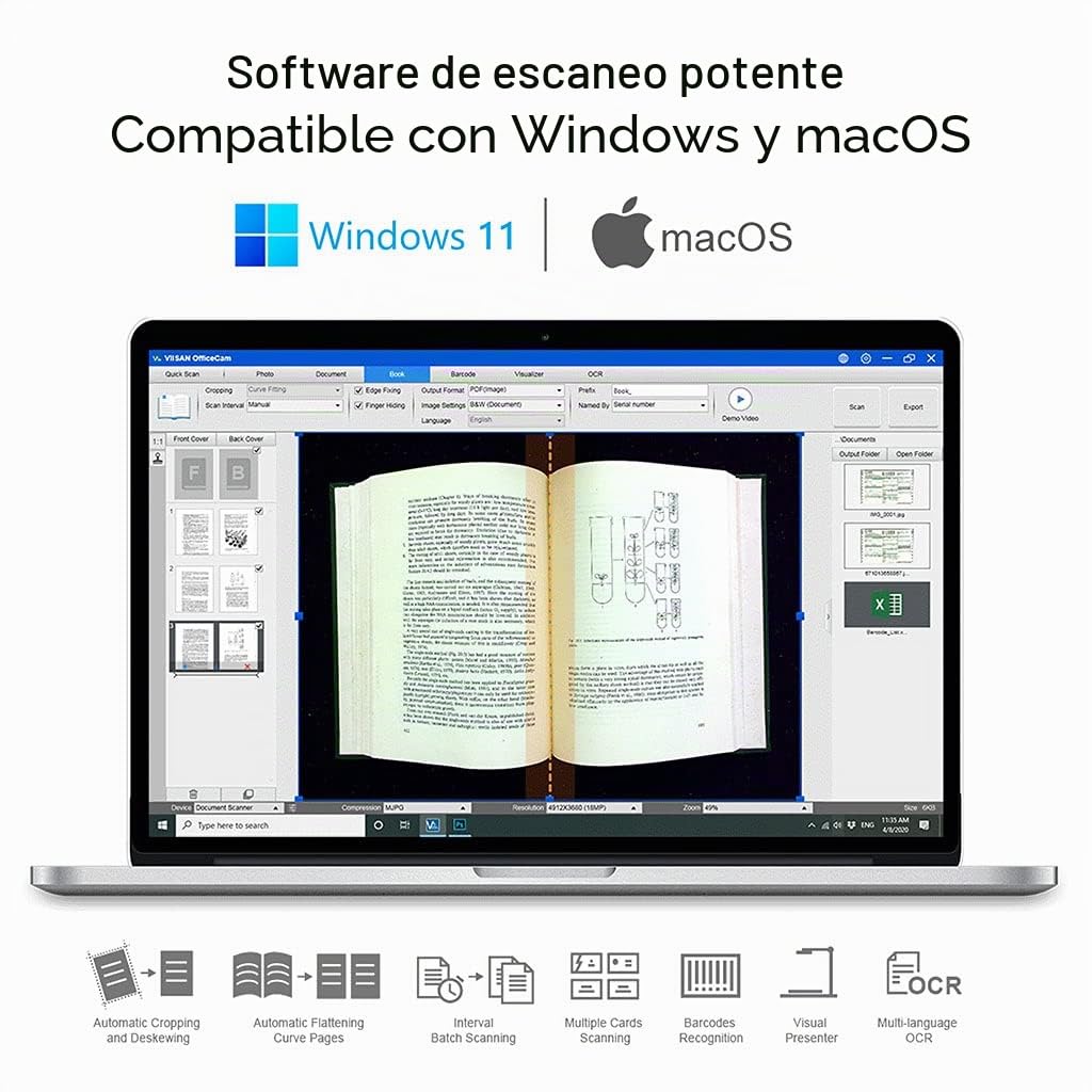 Viisan S21 Escáner de Libros y Documentos. Corrija la curvatura de Las páginas del Libro automáticamente. Capture hasta A2. Resolución de 23MP. Edición de Documentos y Software OCR. Windows&Mac