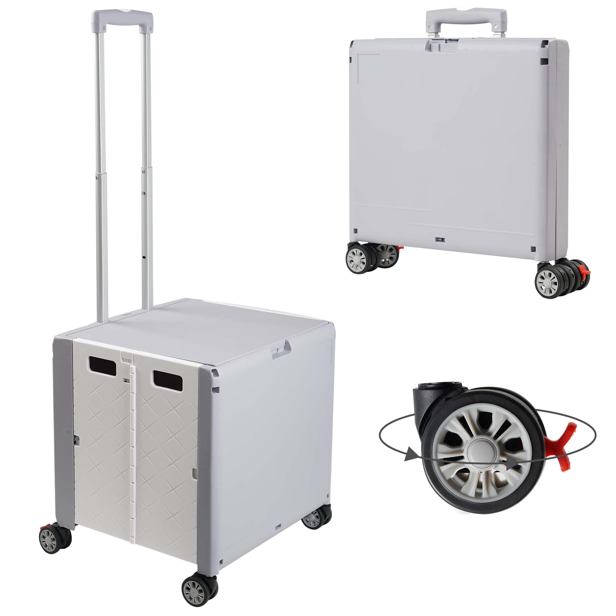 Einkaufstrolley mit Rollen Klappbar, Großer Einkaufswagen mit Deckel und Teleskopgriff, Multifunktionaler Klapptrolley für Einkäufe und Ausgänge, 4 um 360° Drehbare Rollen, bis 35 KG