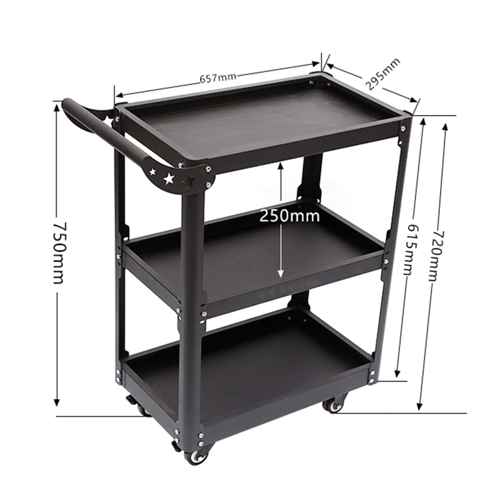 Carrello industriale a 3 livelli resistente, carrello in acciaio con ripiano per garage, officina, magazzino, stoccaggio e organizzazione
