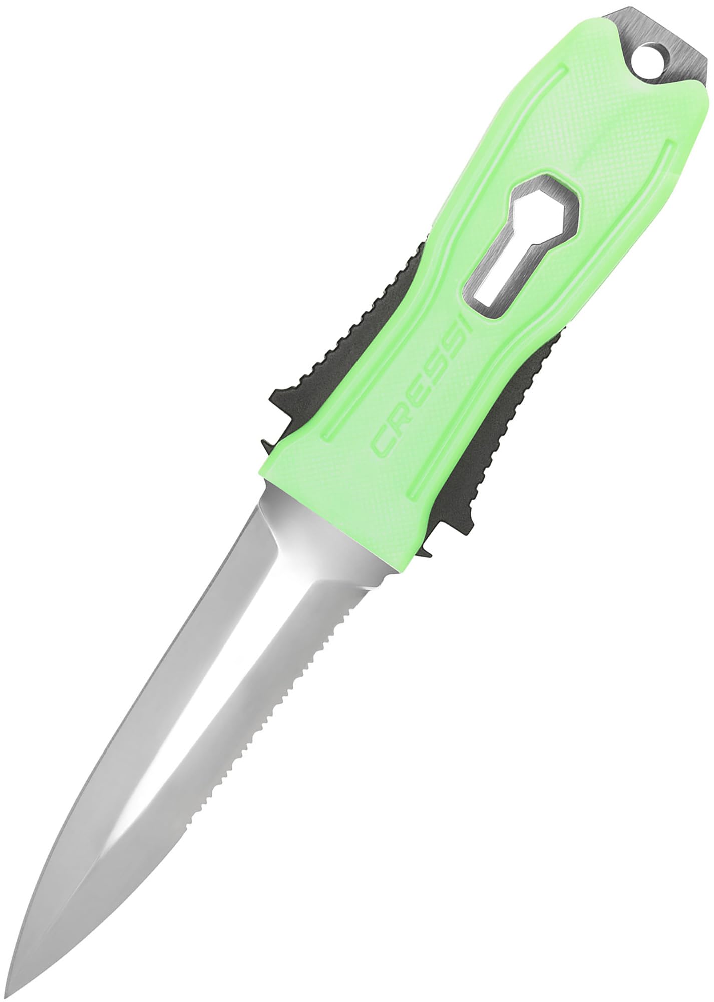 Cressi Lizard Knife Green - Cuchillo de Submarinismo Profesional Ideal para Apnea y Buceo, Verde/Blade INOX/Funda Negro, Talla Única, Adulto Unisex