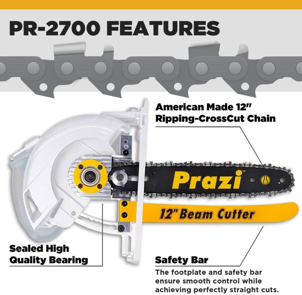 Prazi 12" Beam Cutter Attachment for Non-Worm Circular Saws – Model PR2700 for 7-1/4" Circular Saws, Non-Worm Drive – American Owned Company – Increase Cut Depth from 2-1/2” to 12”