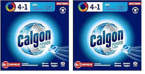 Calgon 4-in-1 Power Tabs – Wasserenthärter gegen Kalkablagerungen, Schmutz, Korrosion in der Waschmaschine und beugt unangenehmen Gerüchen vor – 1 x 75 Tabs (Packung mit 2)