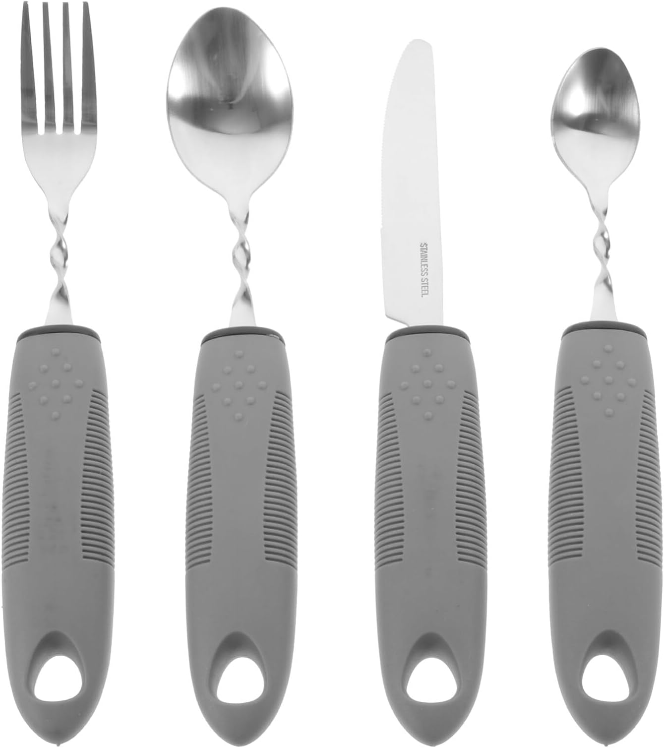Healifty Anti-Shake Tableware Set for Elderly - 4-Piece Adaptive Utensils with Non-Slip Grip Stainless Steel Fork Knife Spoon for Disabled and Hand Tremors
