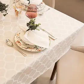 Toalha De Mesa Impermeável 6 Lugares retangular1,40x2,10m Jacquard (Marrocos Bege)