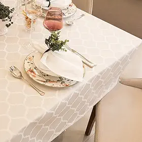 Toalha De Mesa Impermeável 6 Lugares retangular1,40x2,10m Jacquard (Marrocos Bege)