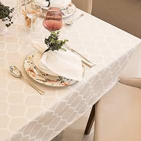 Toalha De Mesa Impermeável 6 Lugares retangular1,40x2,10m Jacquard (Marrocos Bege)