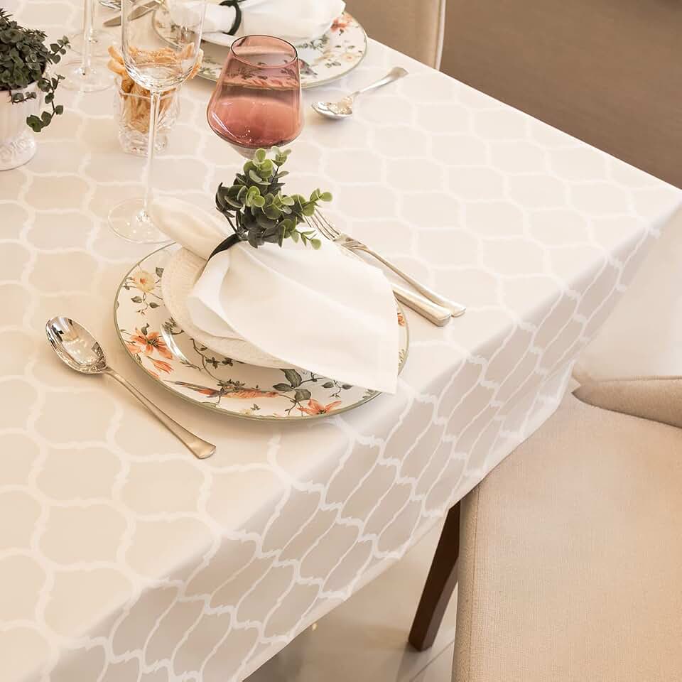 Toalha De Mesa Impermeável 6 Lugares retangular1,40x2,10m Jacquard (Marrocos Bege)