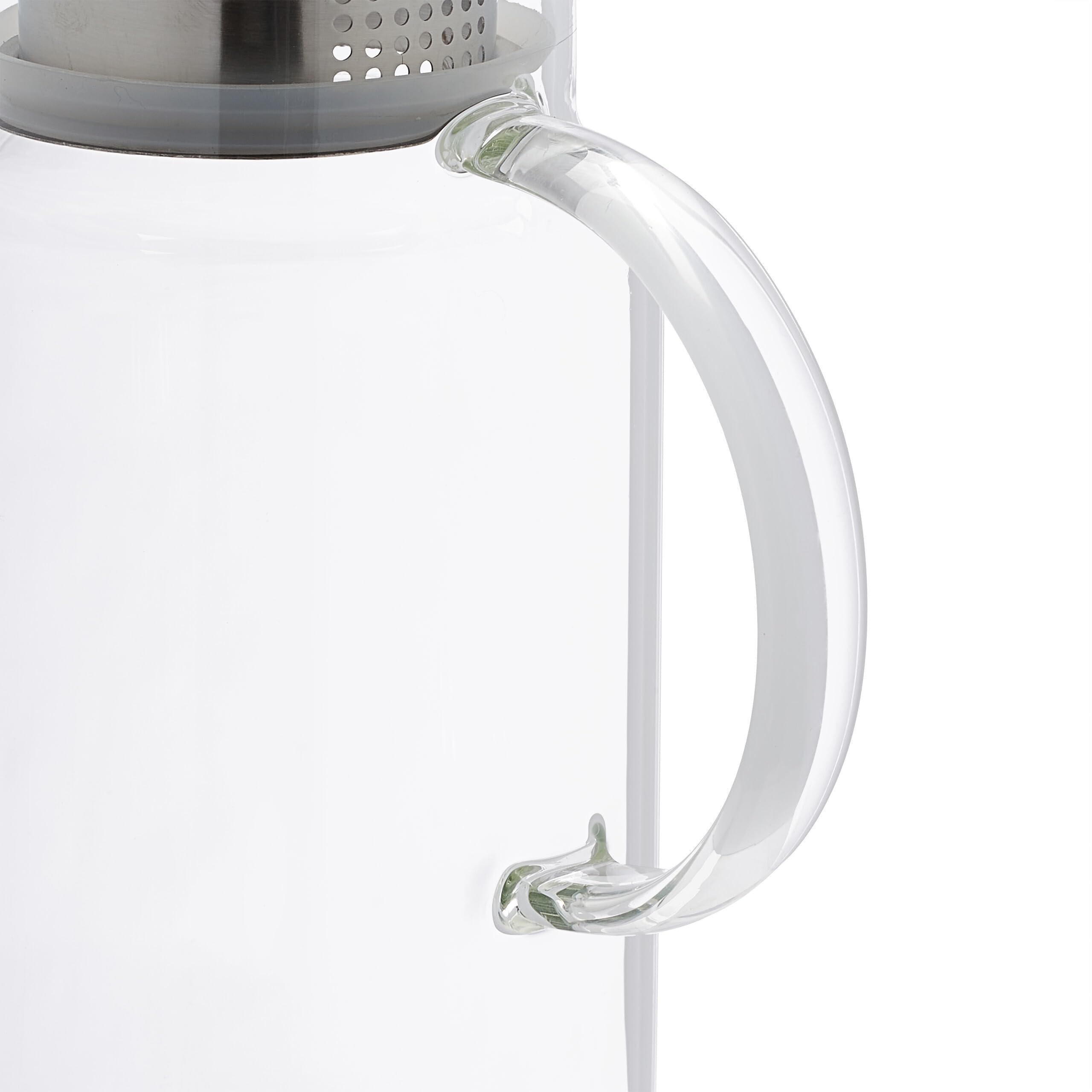 Relaxdays Jarra Cristal, 1,3 L, con Tapa, Agua, Zumo, Té Frío, Apta Lavavajillas, Garrafa Vidrio, Transparente/Plateado, Acero Inoxidable