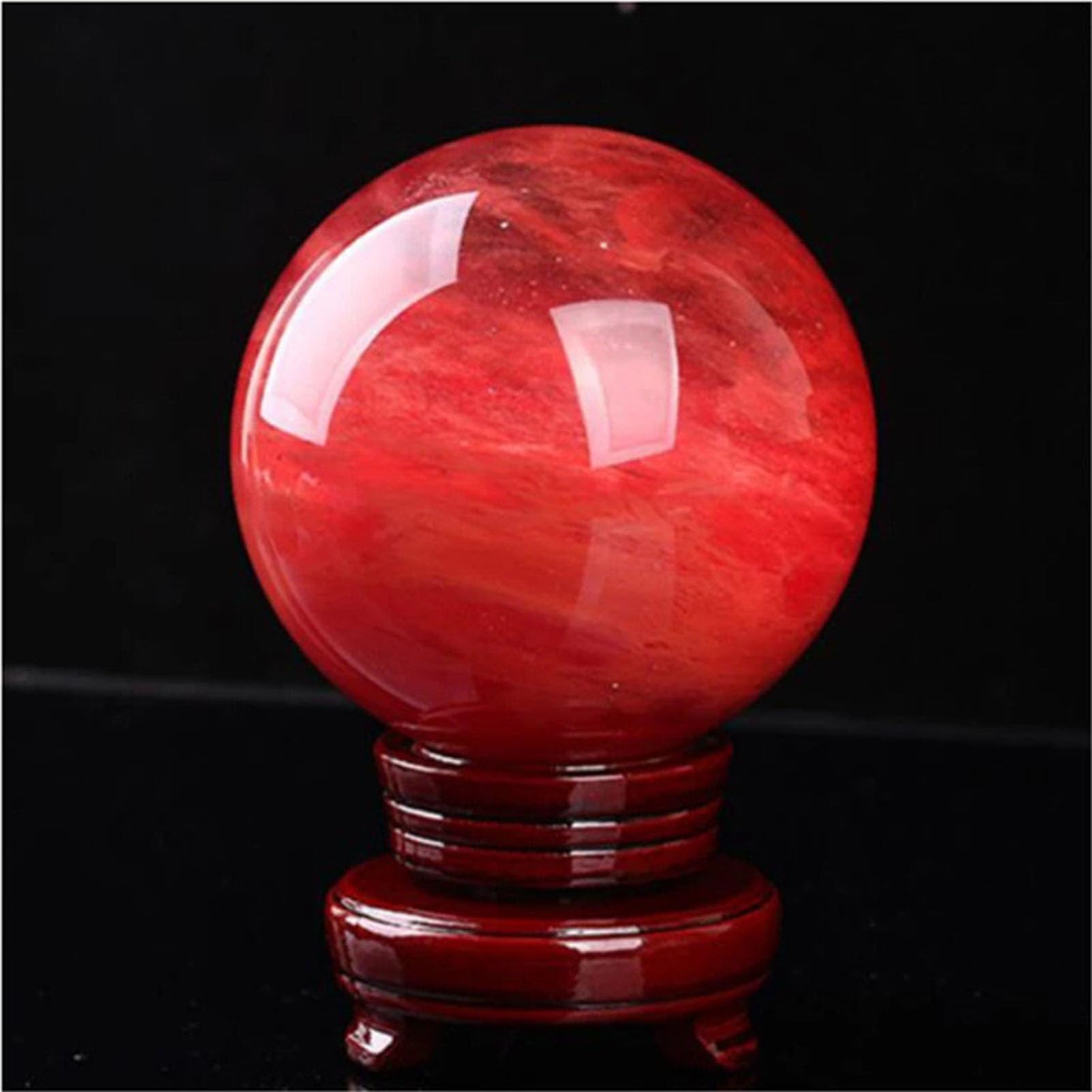 Bola de cristal fundido rojo de piedras preciosas con soporte de madera | Esfera de cristal decorativa, bolas de meditación, decoración de brujería Feng Shui, accesorio de orbe de cristal