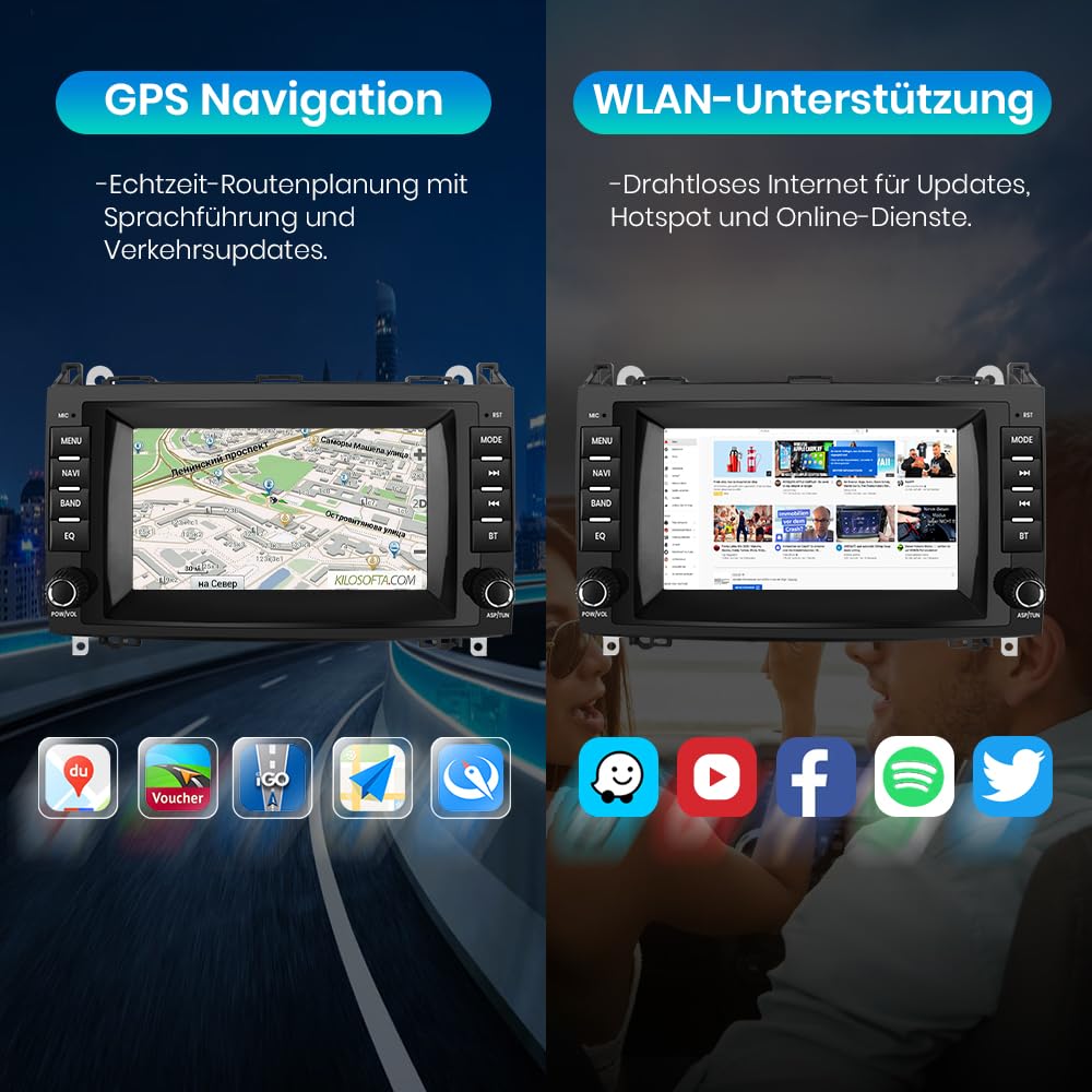 Junsun Autoradio für Mercedes A-Class W169 B-Class W245 Viano Vito W639 Sprinter W906 | Android 12 | 8 Zoll Touchscreen | 2GB RAM + 32GB ROM | CarPlay & Android Auto | Bluetooth