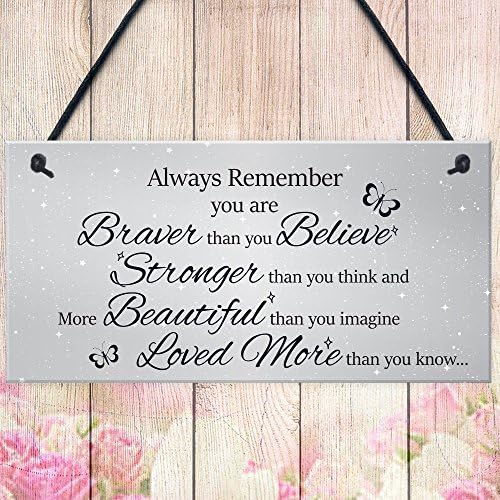 RED OCEAN Stronger Inspirational Motivational Hanging Plaque Friendship Gifts Quote Sign Butterfly Plaque