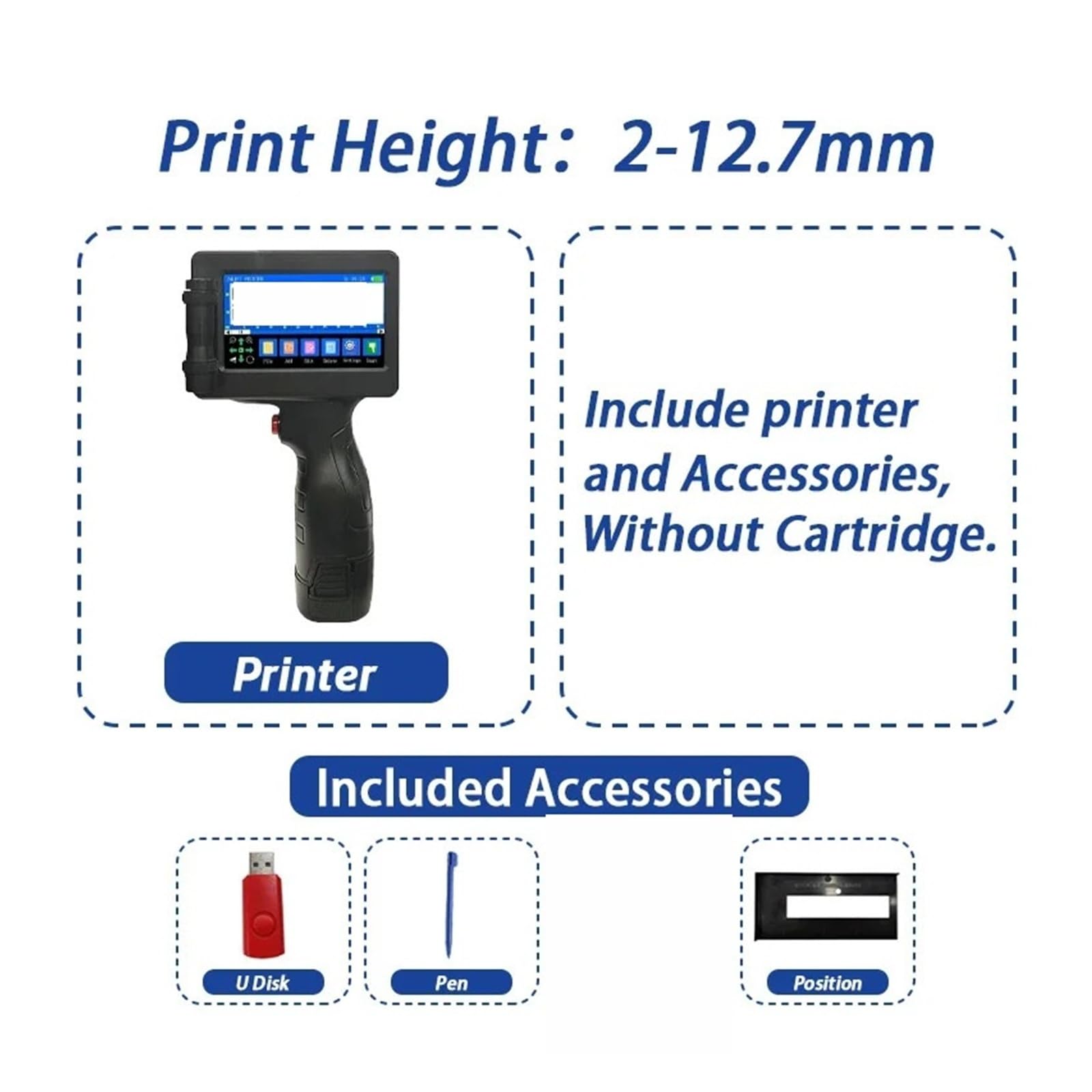 Stampante a getto d'inchiostro portatile 1755PLUS da 12,7 mm, senza inchiostro, stampante for codice a barre QR, logo, data Su Cartone, Legno