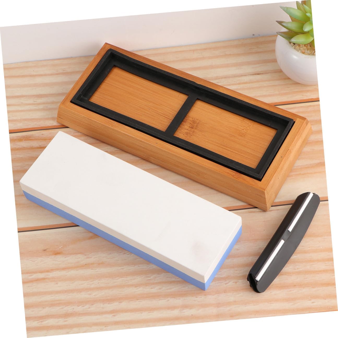 NUOBESTY Double-sided Whetstone Sharpener Kit 1000/6000 Grit with Correction Stone, Non-slip Silicone Pad, Base, and Angle Guide for Home Kitchen Knife and Scissors Sharpening, 5pcs Set